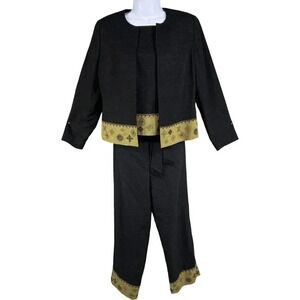 Due per Due Women 10 Bohemian 3 Piece Set 100% Silk Black Gold Embroidered Lined